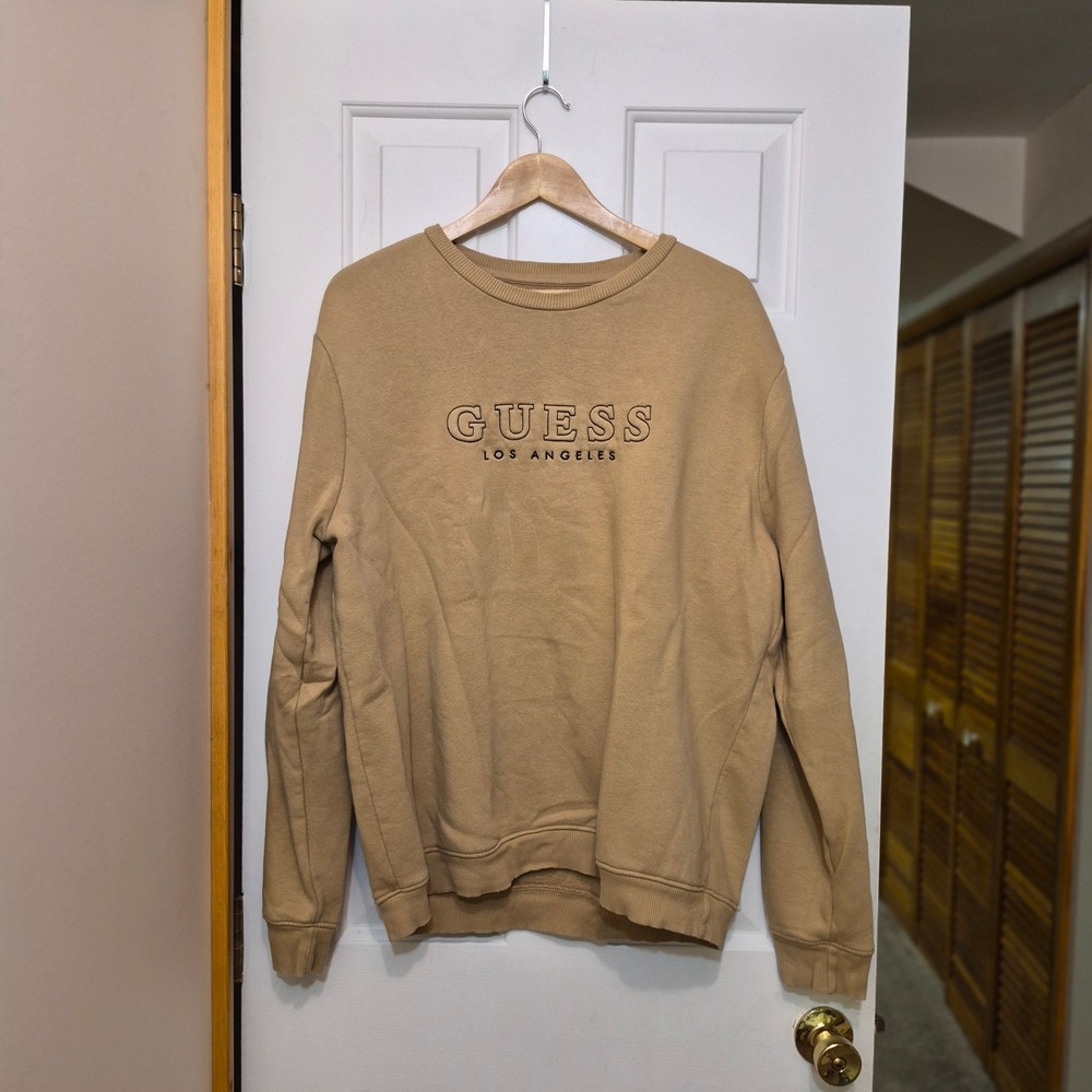 Guess Los Angeles Mens XL Tan Embroidered Logo Crewneck Sweatshirt Streetwear